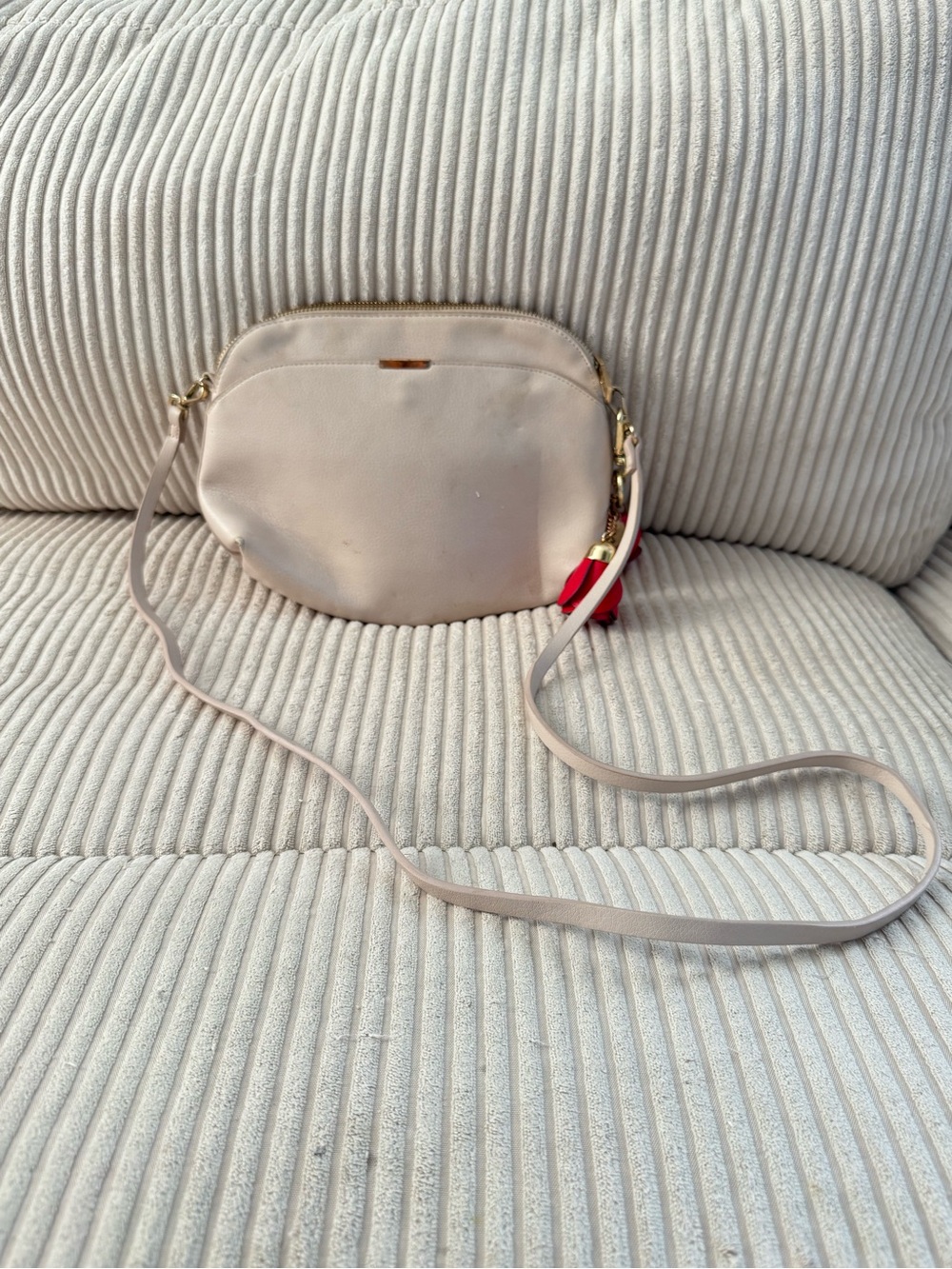 H&M Light Beige Round Crossbody Bag with Red Accent